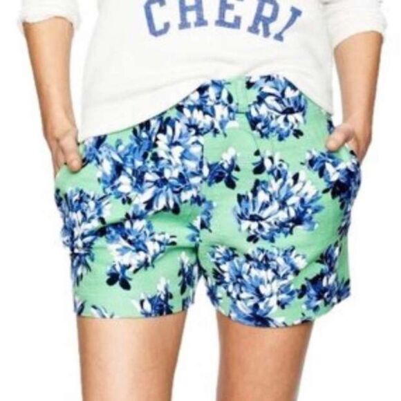 J Crew Green Twill Botanical Floral Shorts Sz 4 - Picture 1 of 6